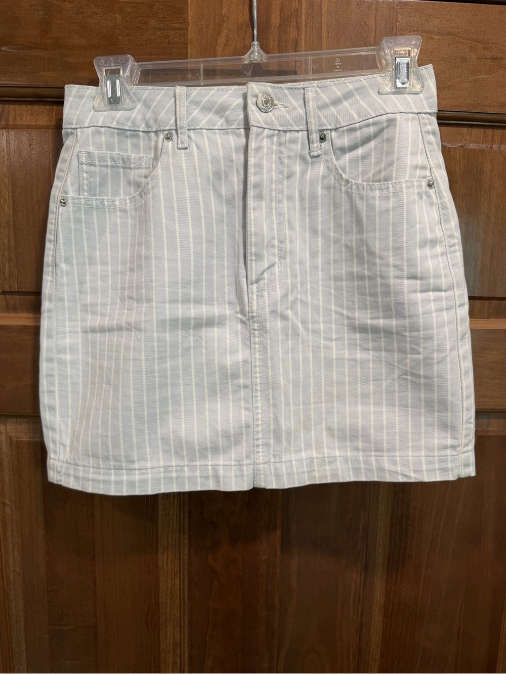 Forever 21 Light Denim White Striped Mini Skirt, Size Small